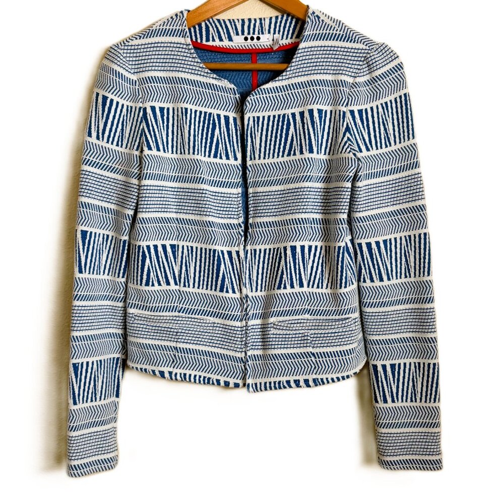 Three Dots Shailene Blue and White Open Front Blazer Sz XS